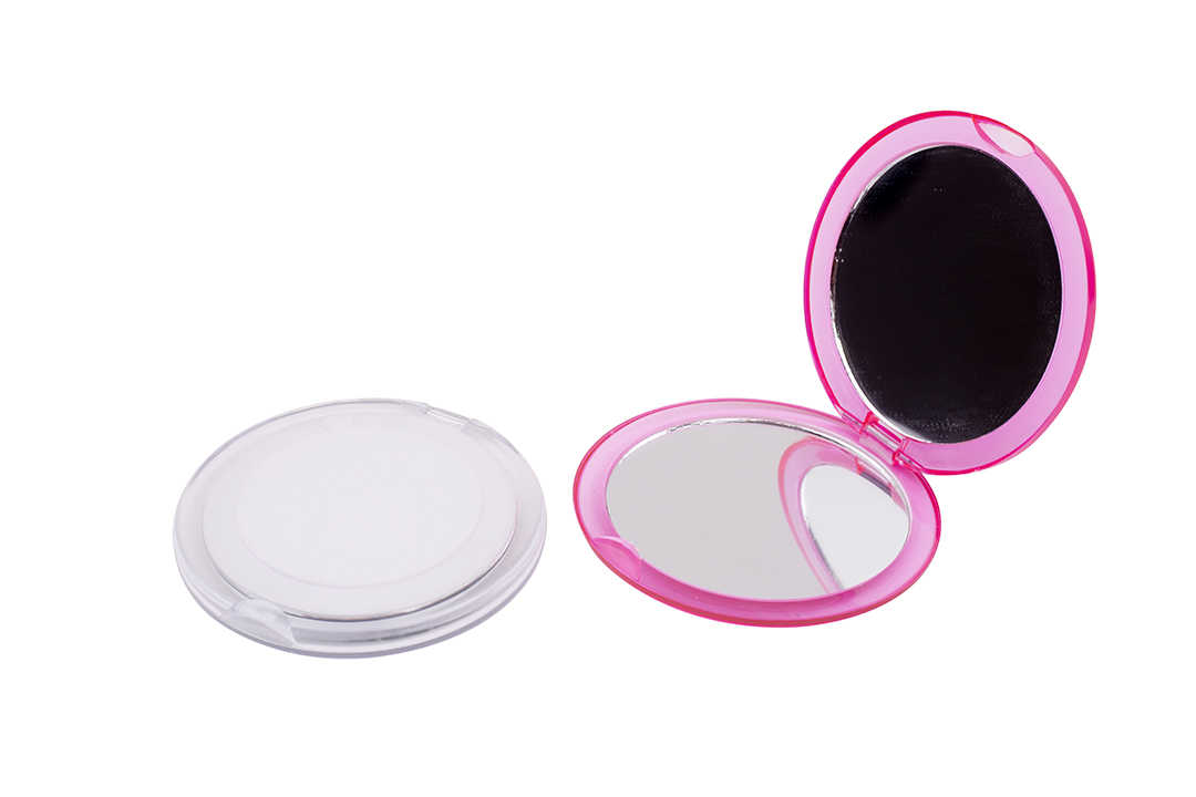 Espejo de bolso con tapa de piel rosa - SEKAISA